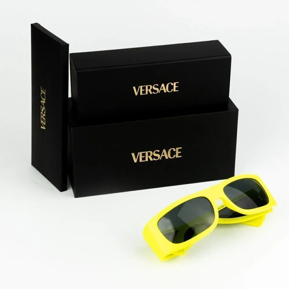 NEW Versace VE4482 544987 Yellow Fluo Dark Grey Rectangular Unisex Sunglasses