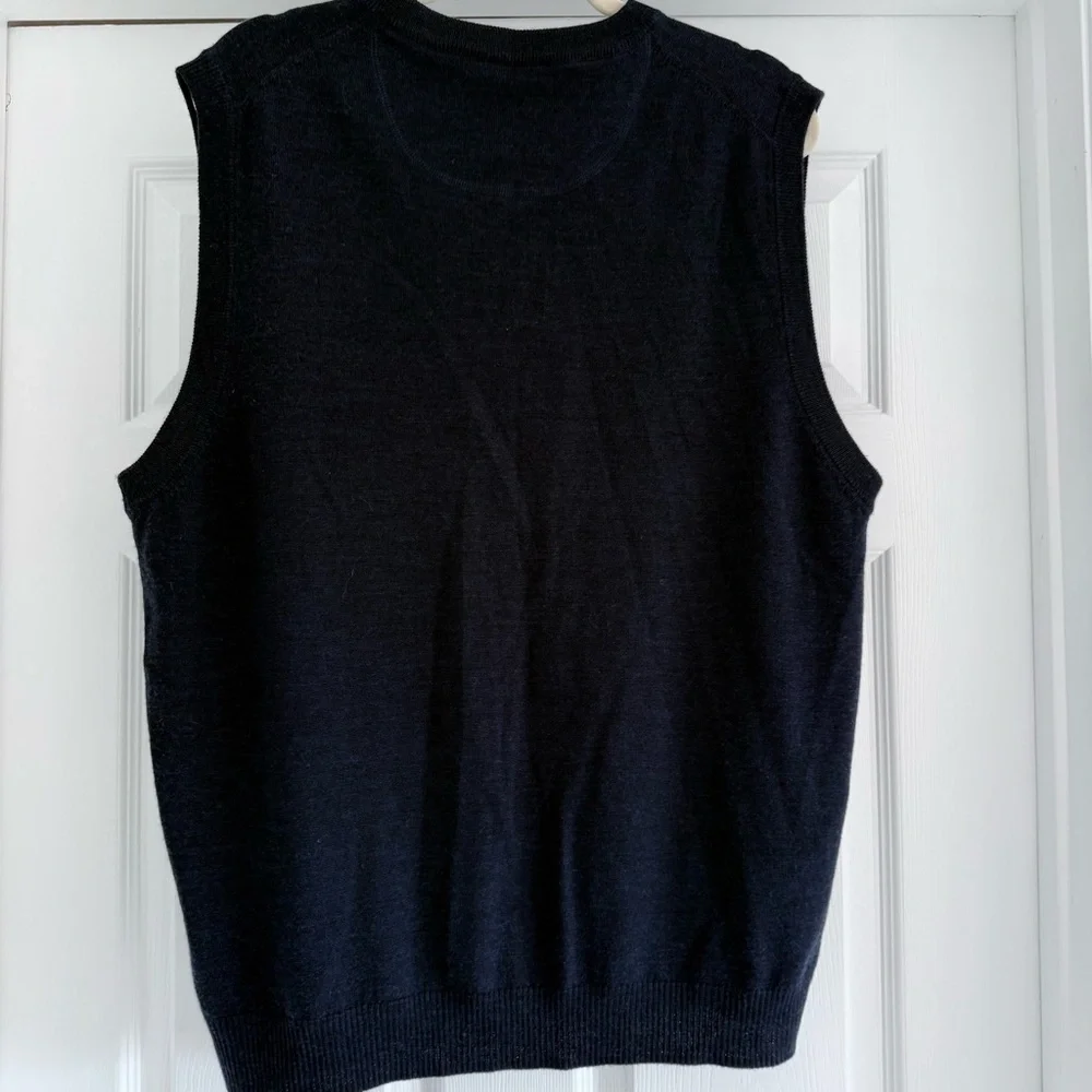 ORVIS 100% Merino Wool Navy Knit Sleeveless V Neck Sweater Vest L