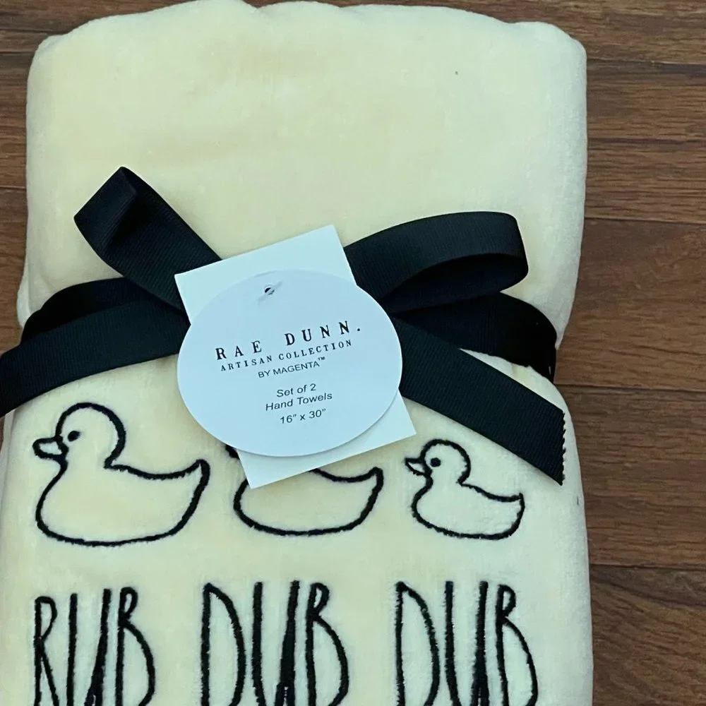New Rae Dunn by Magenta Yellow Rub Dub Dub Duck Hand Towel Set P5