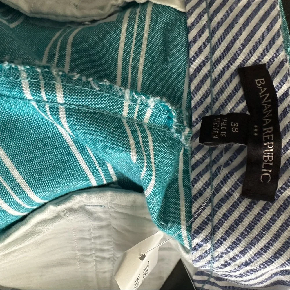 Banana Republic Teal‎ White Stripe Deck Shorts Size 38 Preppy Shorts Vacation