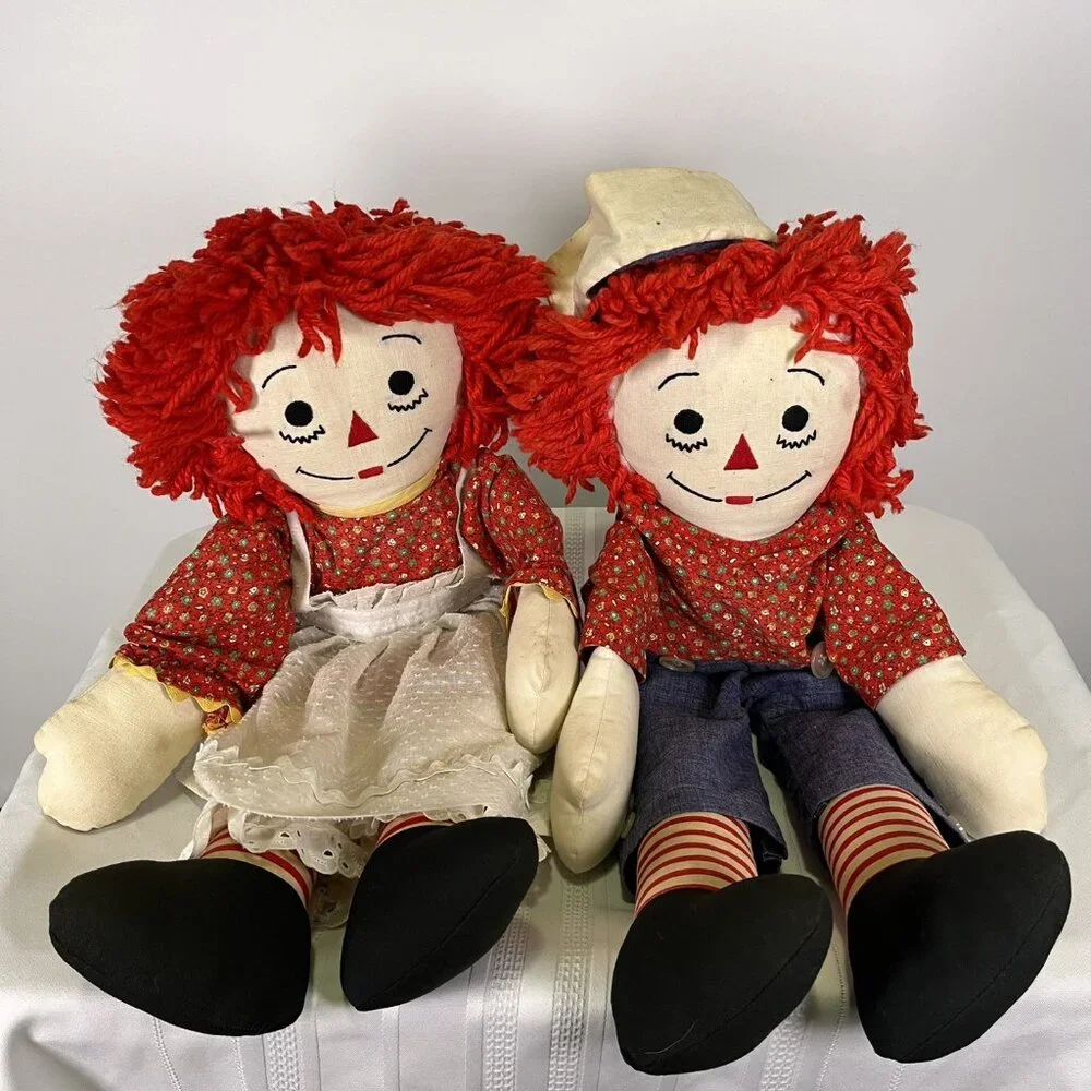 Vintage 60s 70s Raggedy Ann & Andy Plush Dolls Knickerbocker 26