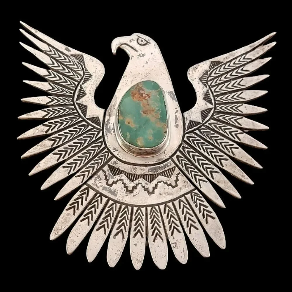 Vintage Navajo Large Eagle Thunderbird Royston Turquoise Bolo Tie