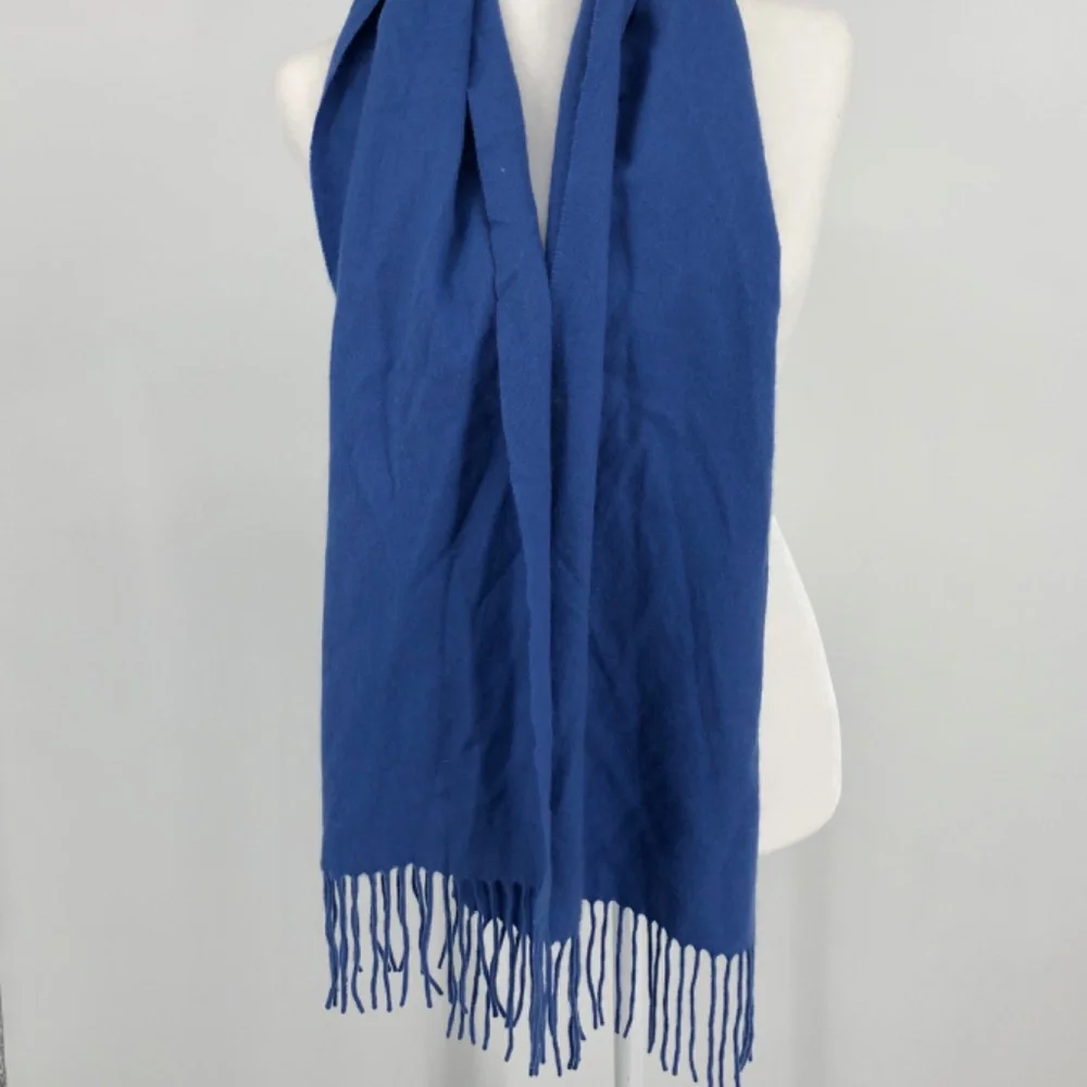Club Room Mens 100% Cashmere Fringe Scarf‎ Solid Blue Classic Luxury Lightweight