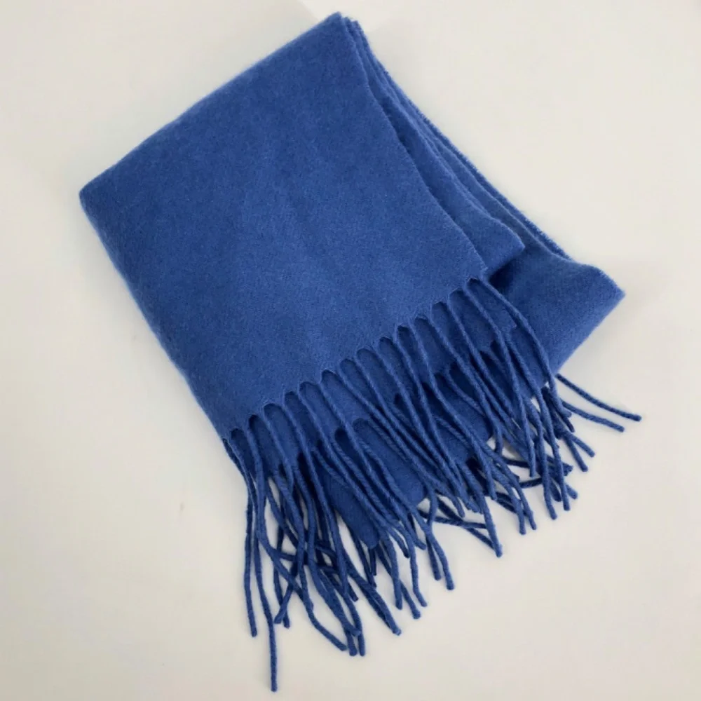 Club Room Mens 100% Cashmere Fringe Scarf‎ Solid Blue Classic Luxury Lightweight