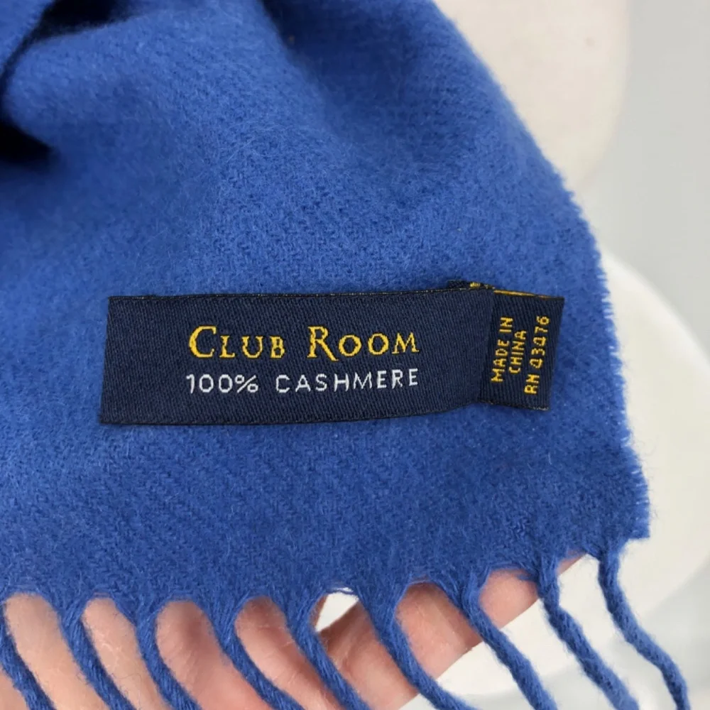 Club Room Mens 100% Cashmere Fringe Scarf‎ Solid Blue Classic Luxury Lightweight