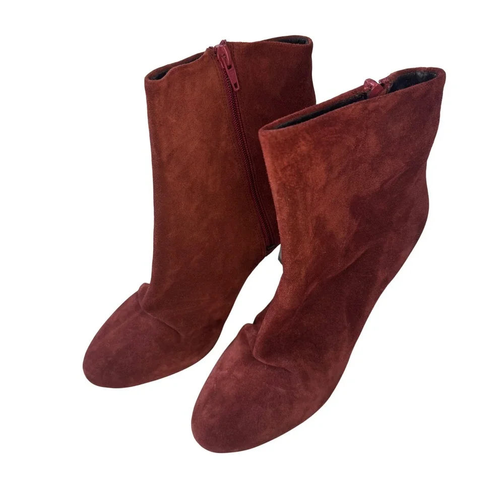 Free People Burgundy Suede Pointed Toe Stiletto Ankle Boots‎ EU 38 US Size 7.5