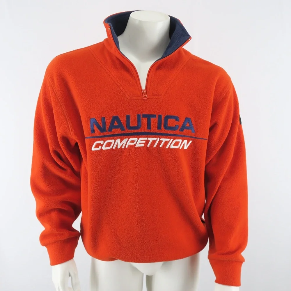 Nautica Competition 1/4 Zip Fleece Pullover‎ Sweater Mens Small Orange