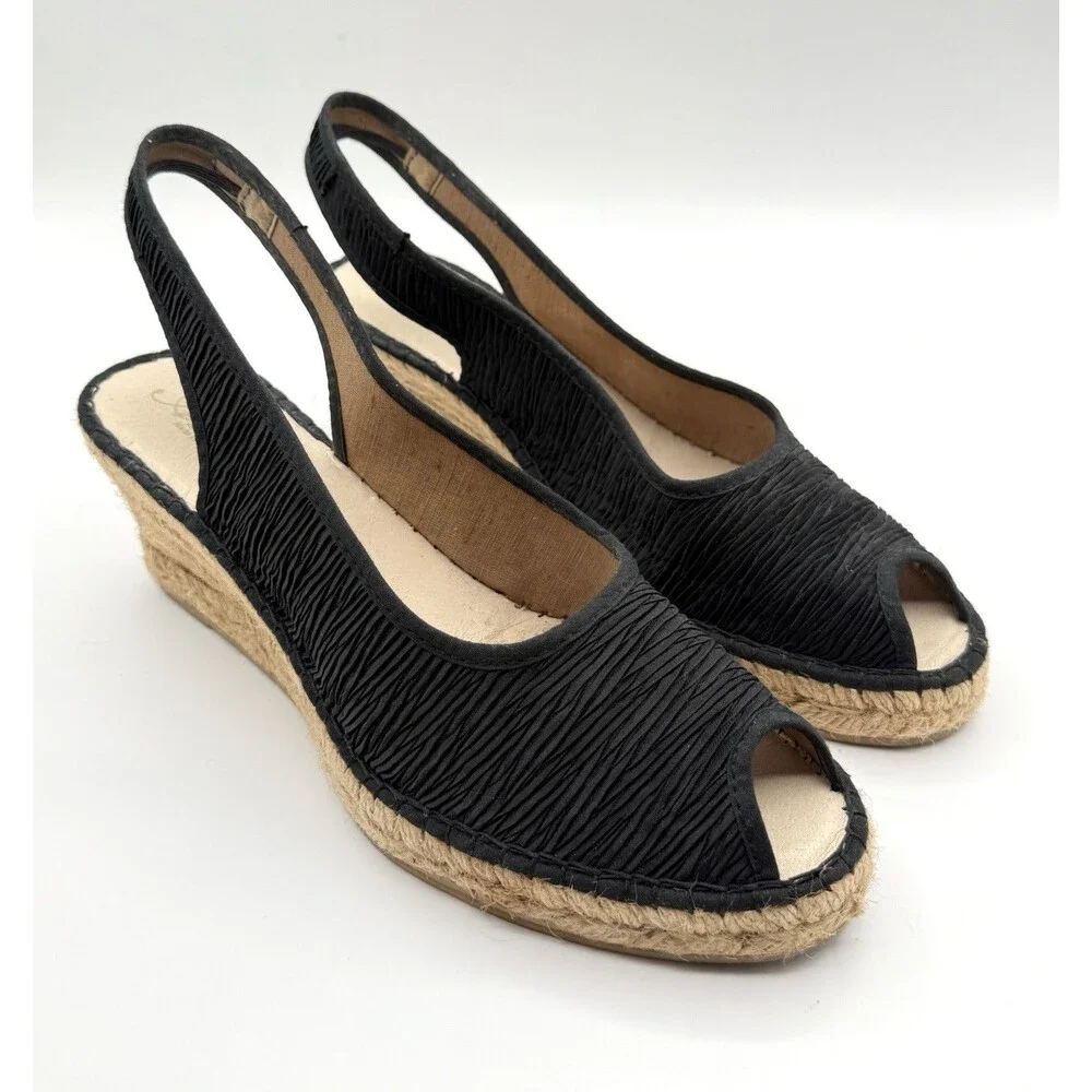 WEDGE SANDAL Azura “Jeanette” Silk Peep Toe, Size 9.5 Made In Spain‎ 41 Euro