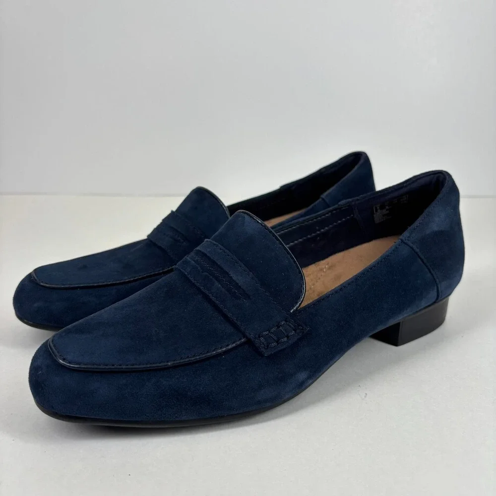 Clarks Keesha Cora Women's US 7.5M Navy Suede Comfort‎ Slip-On Penny Loafers