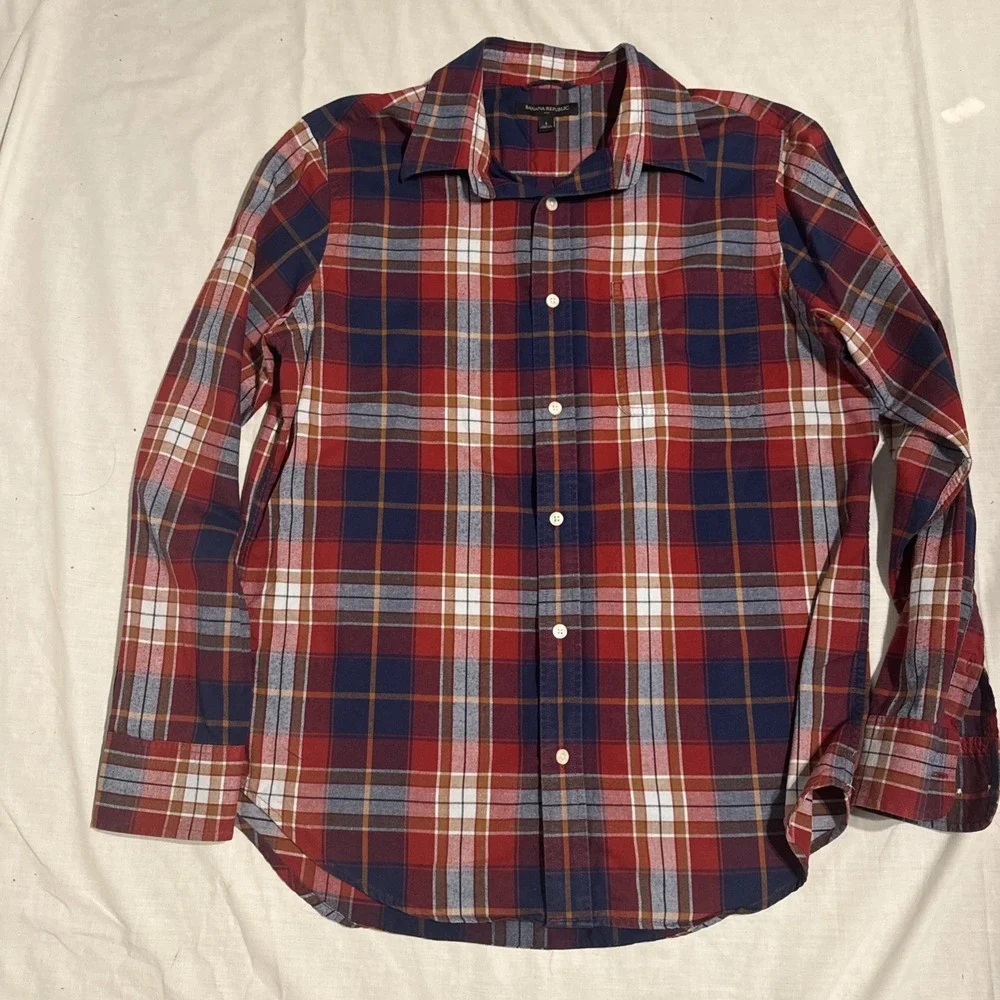 Banana Republic‎ Long Sleeve Button Down Shirt Plaid Men Sz Large With Pocket
