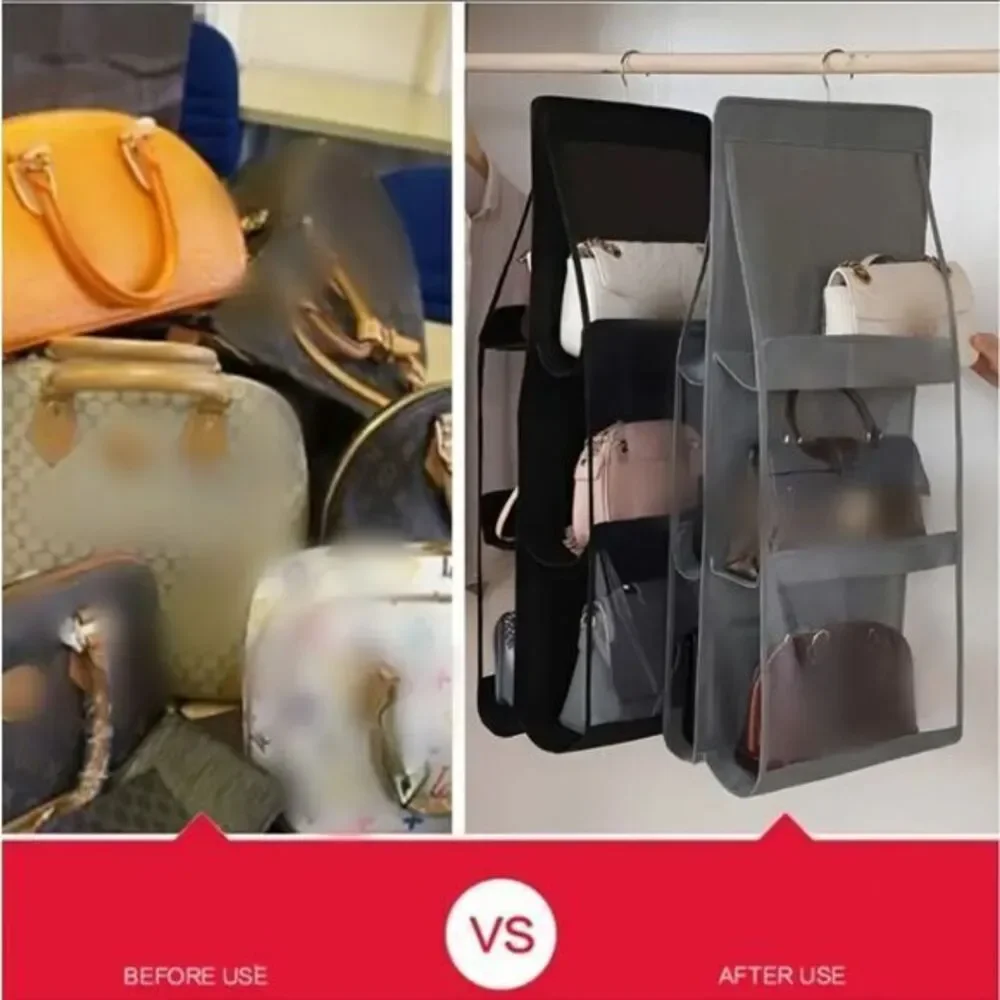 Hanging Purse‎ Hand Bag Organizer Storage, Gray Transparent Holds 6 Hang Bags
