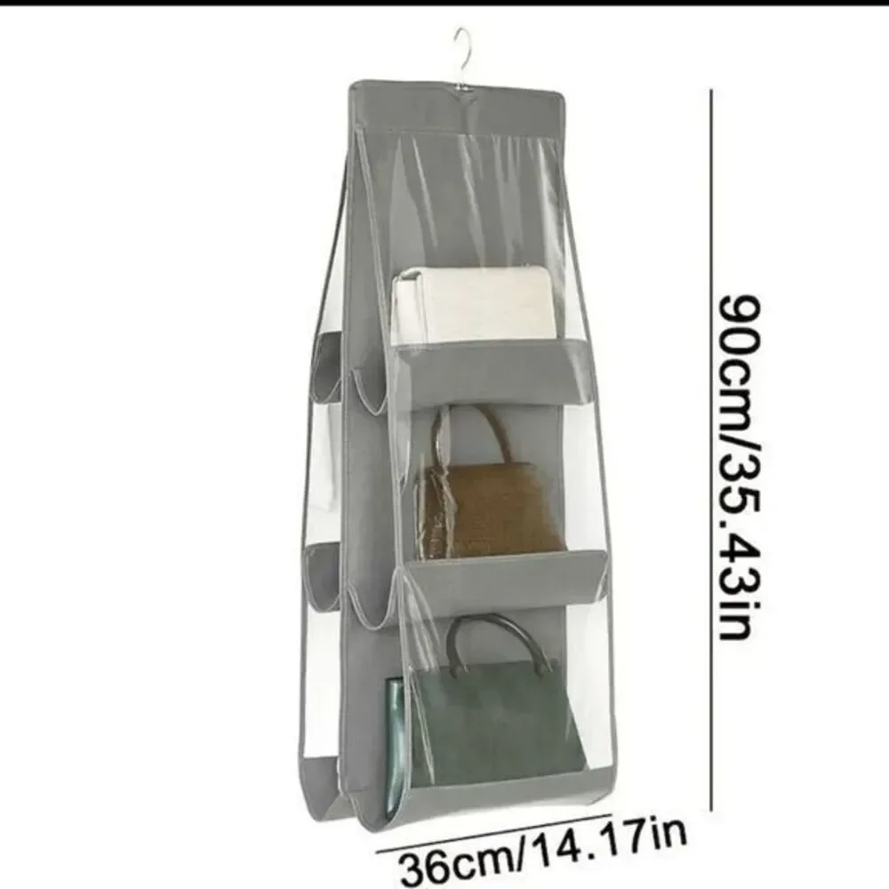 Hanging Purse‎ Hand Bag Organizer Storage, Gray Transparent Holds 6 Hang Bags