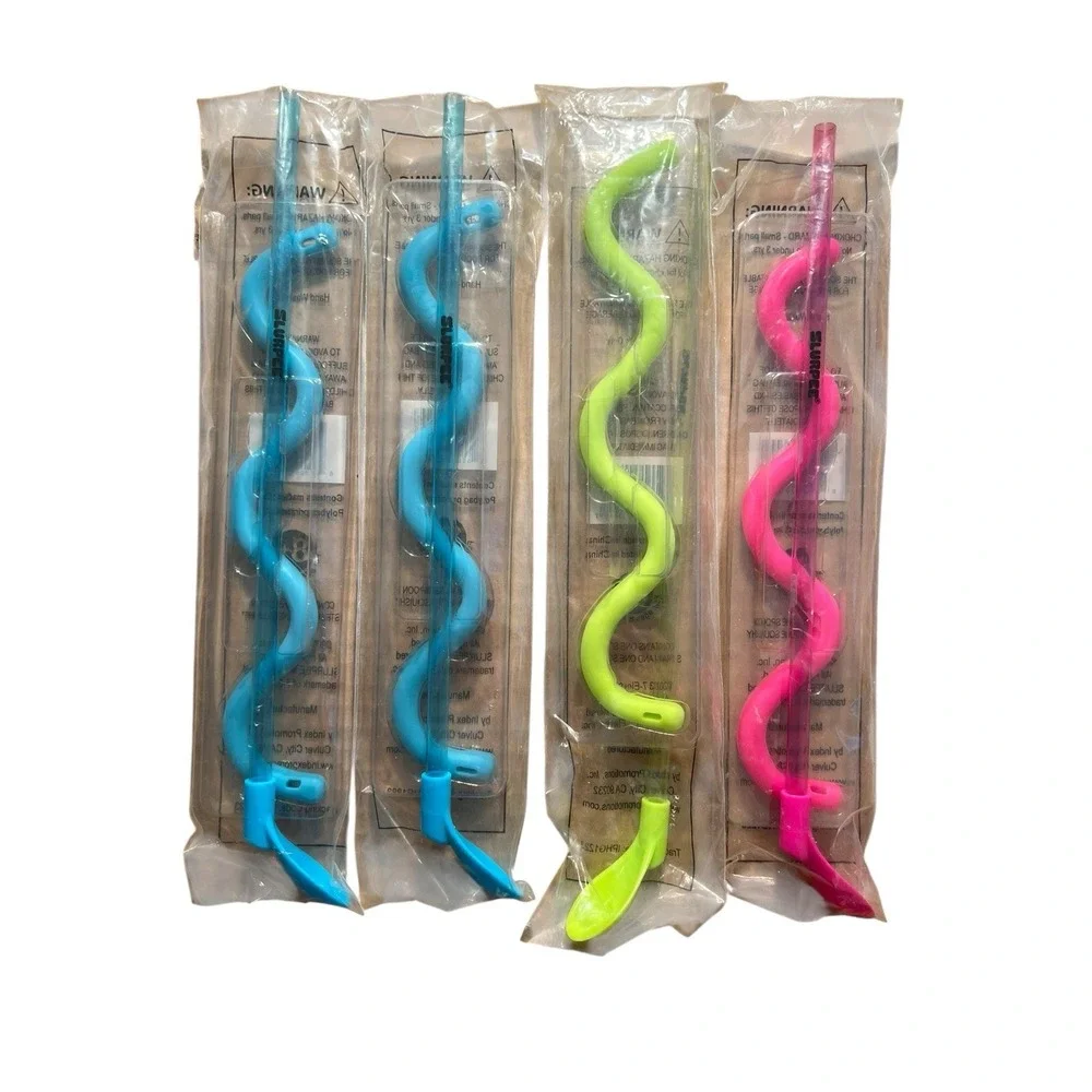 7 ELEVEN 7-11 SET OF 4 SLURPEE STRAWS NEW STRAWS WITH‎ SPOONS And SQUISHY