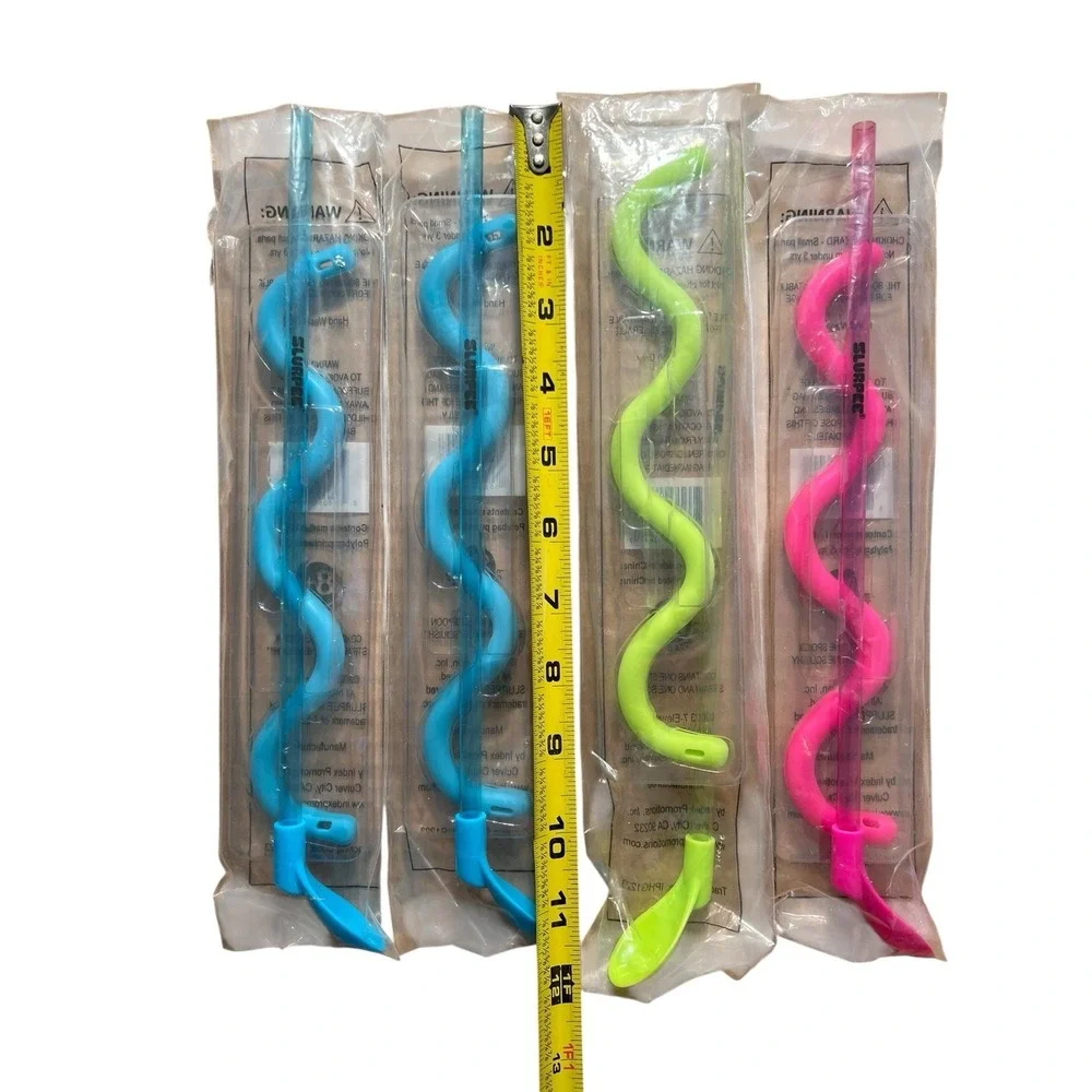 7 ELEVEN 7-11 SET OF 4 SLURPEE STRAWS NEW STRAWS WITH‎ SPOONS And SQUISHY