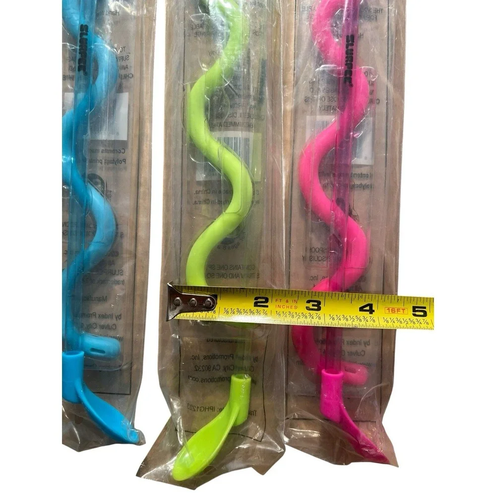 7 ELEVEN 7-11 SET OF 4 SLURPEE STRAWS NEW STRAWS WITH‎ SPOONS And SQUISHY