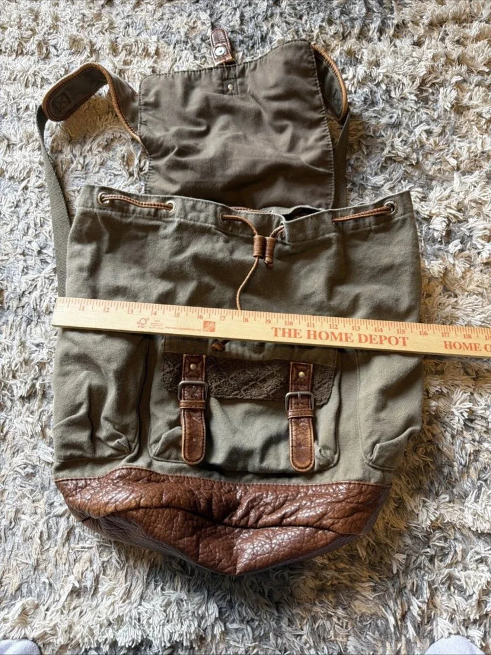 CAPE JUBY Bohemian Green & Brown Retro Canvas Faux Leather Rucksack