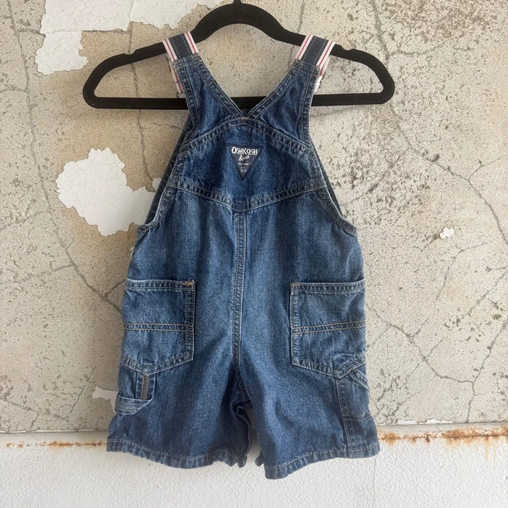 Vintage OshKosh Bgosh Denim Shortalls 18M Baby Overalls Striped Straps Carpenter
