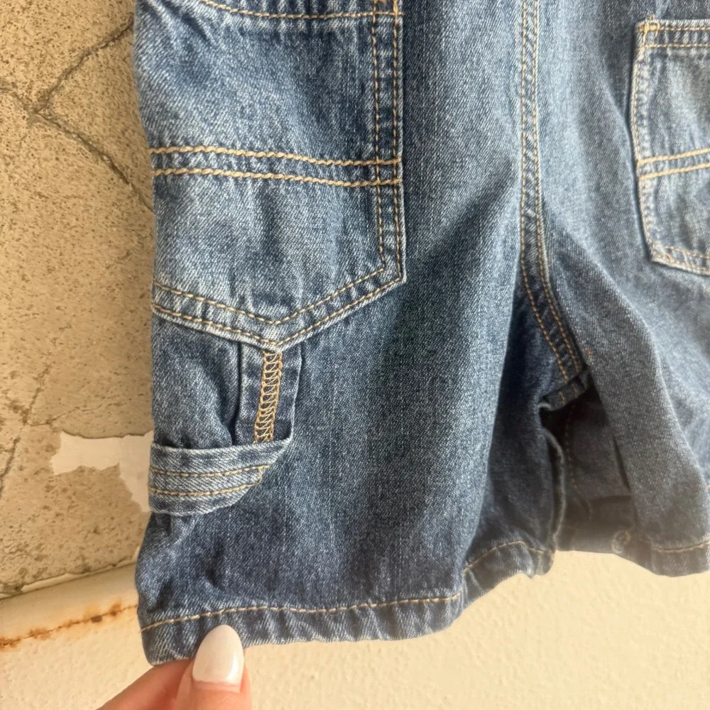Vintage OshKosh Bgosh Denim Shortalls 18M Baby Overalls Striped Straps Carpenter