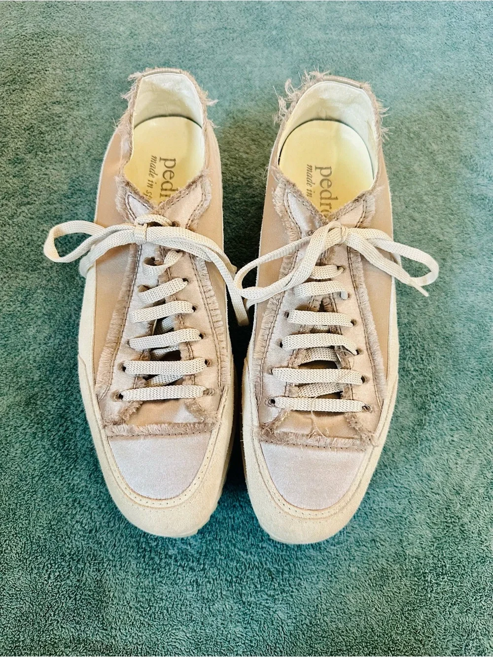 Pedro Garcia Frayed Satin Platform Sneakers Beige Cream Spain EU 39.5