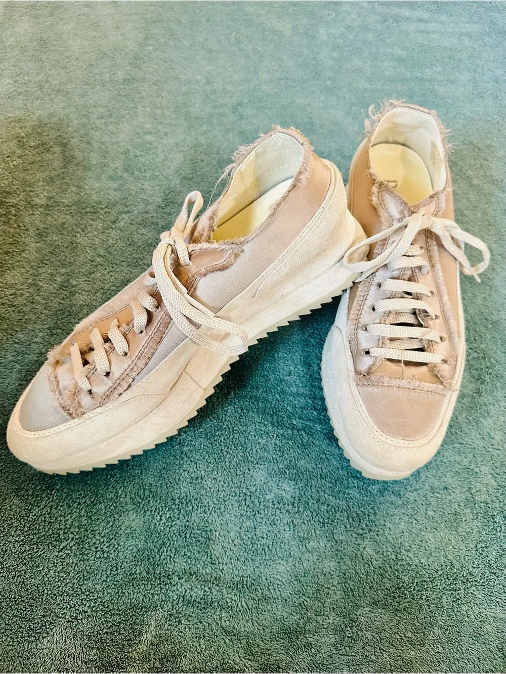 Pedro Garcia Frayed Satin Platform Sneakers Beige Cream Spain EU 39.5