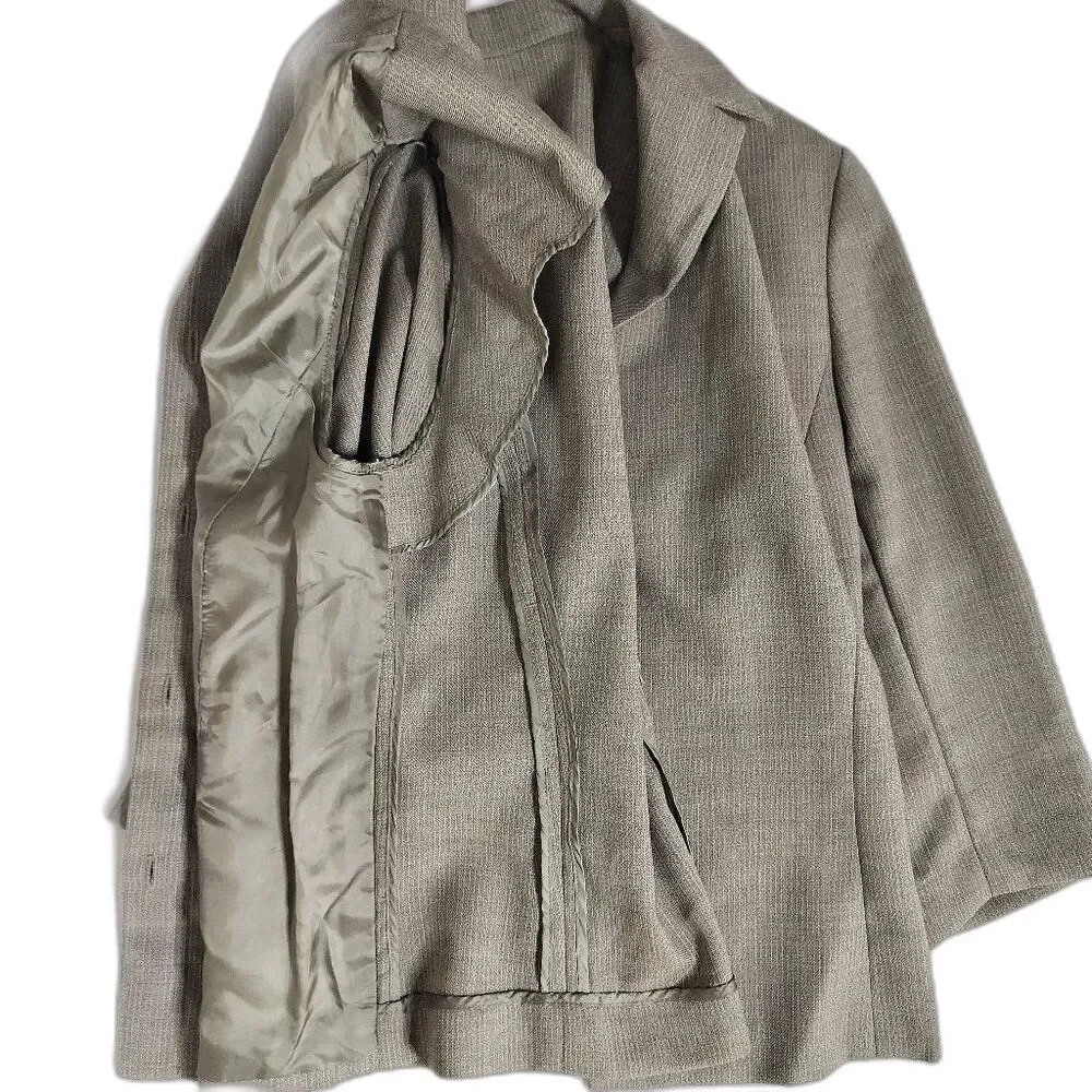 Vintage BROOKS BROTHERS 100% Wool Blazer Shirt Jacket Button Closure Taupe Sz 12