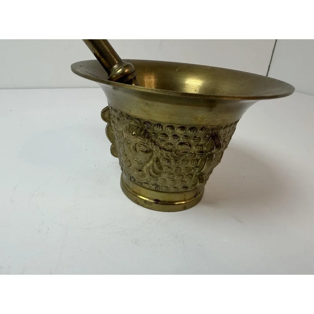 Solid Brass Design Face Mortar & Pestle Pharmacy Apothecary Vintage 3
