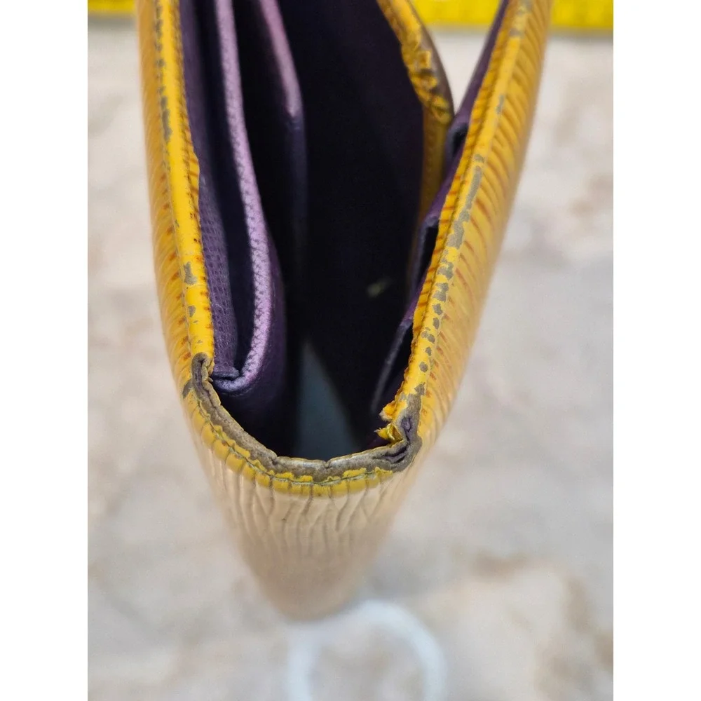 Louis Vuitton Epi Leather Long Tri-fold Wallet Yellow Purple Made in Spain