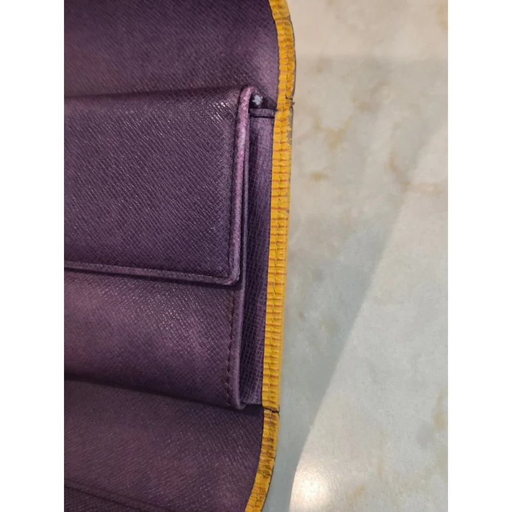 Louis Vuitton Epi Leather Long Tri-fold Wallet Yellow Purple Made in Spain