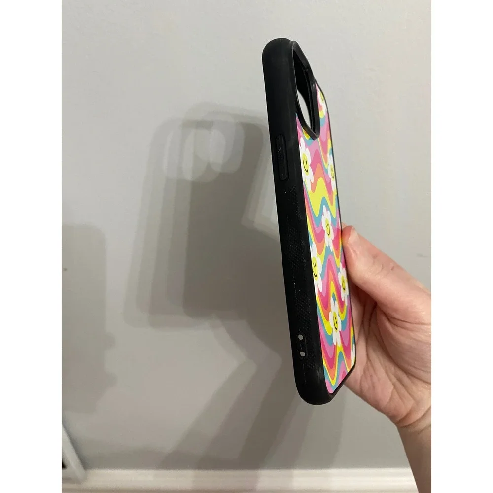 iPhone 15 Case Unisex OS Multicolor Groovy Psychedelic Daisy Smiley Face Wavy