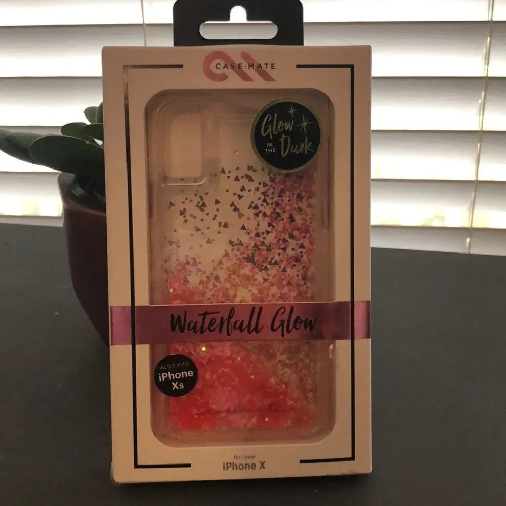 New Case-mate iPhone X/XS Waterfall Glow Glitter Phone Case GLOW IN THE DARK
