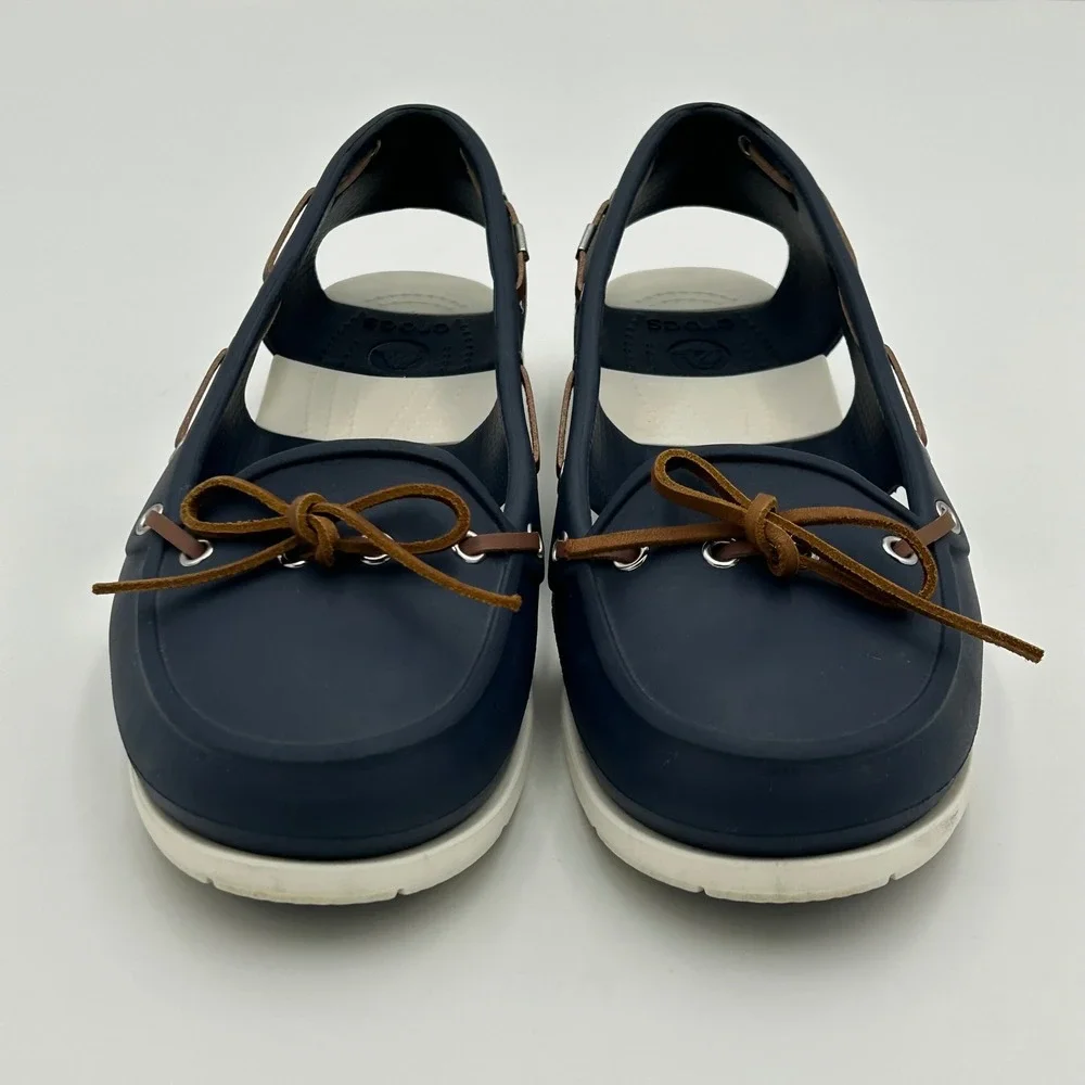 Crocs Beach Line Boat Shoe Women 9 Water Friendly Loafers Navy Nautical Beach