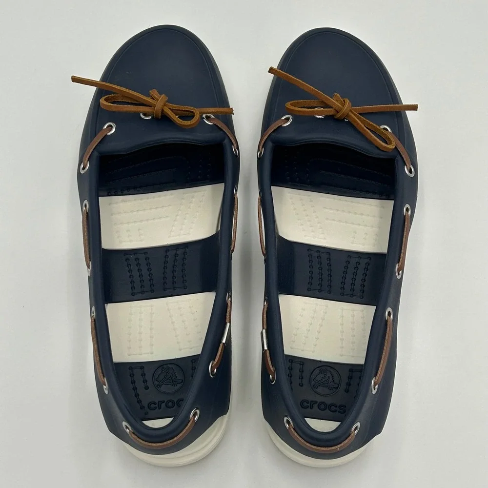 Crocs Beach Line Boat Shoe Women 9 Water Friendly Loafers Navy Nautical Beach