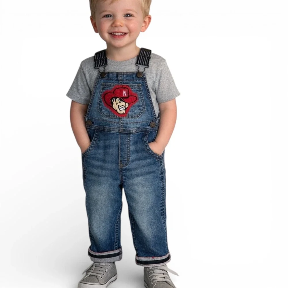 OshKosh Bgosh Nebraska Cornhuskers Herbie‎ Husker Denim Overalls 2T Blue Medium