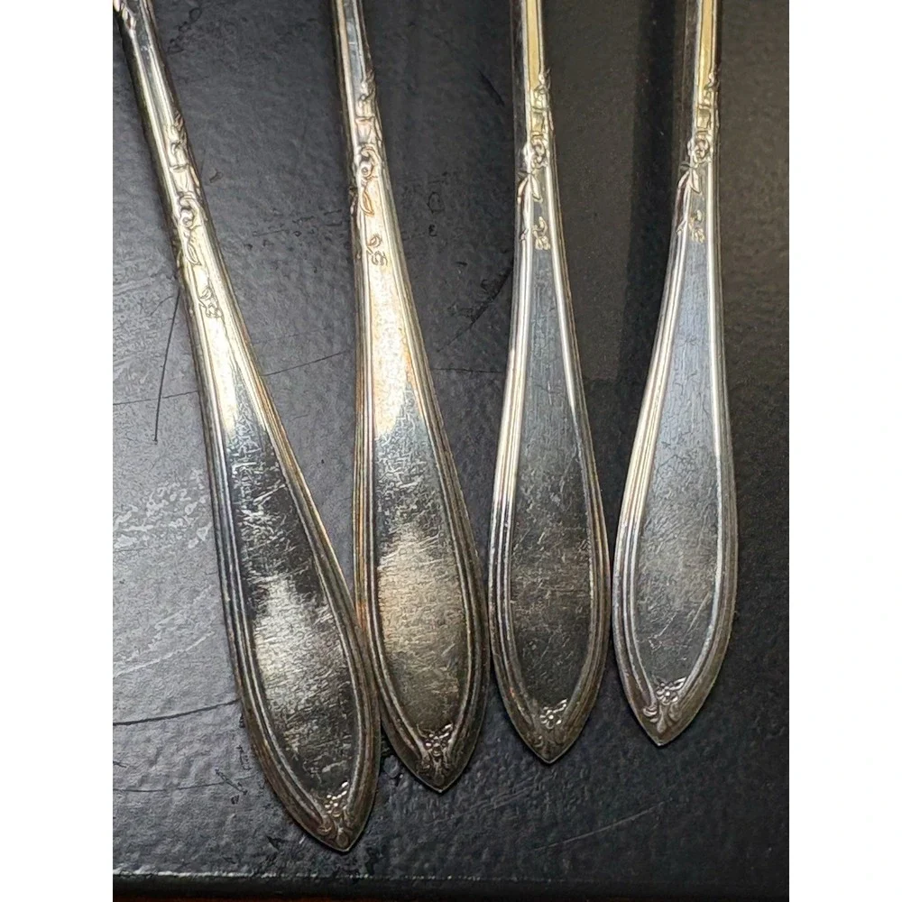 International Silver Rosemary Silverplate Iced Teaspoon 4 Pc‎ Set 1919 Flatware