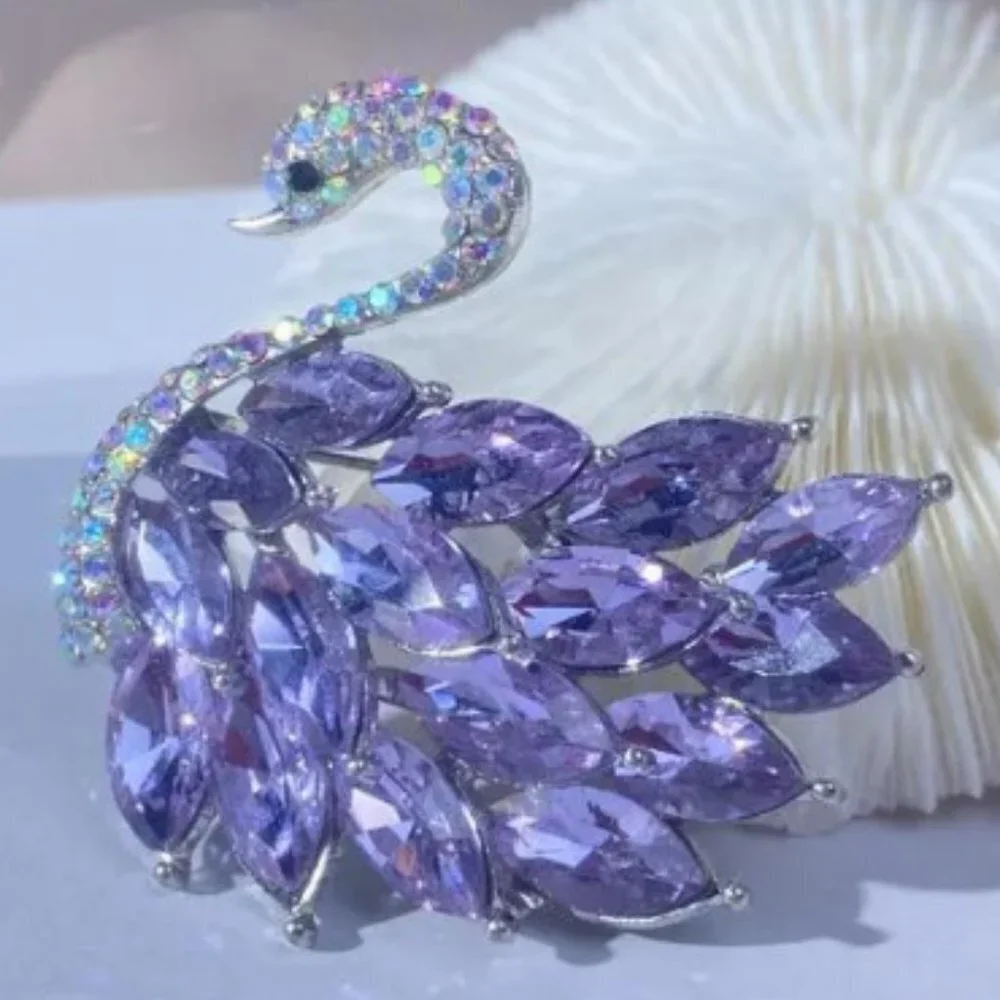 Light Purple Rhinestone Swan Brooch