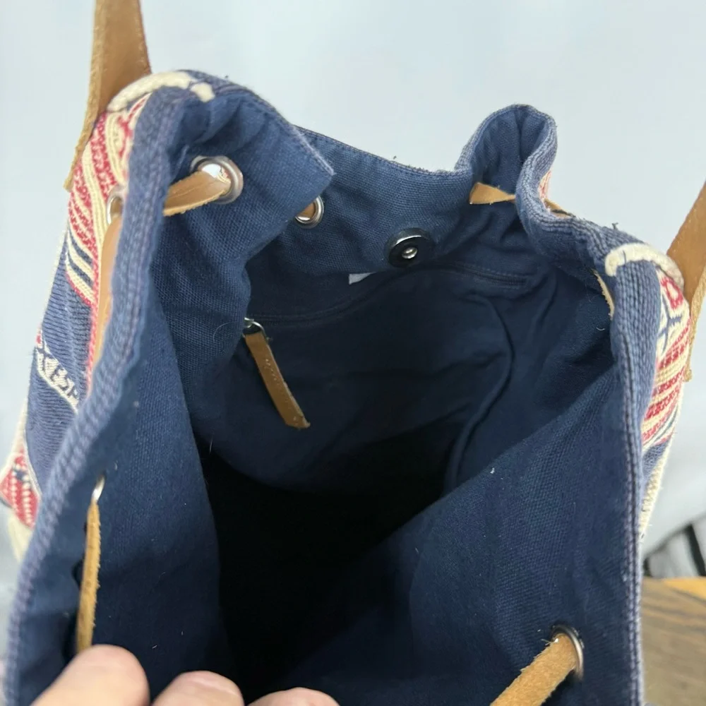 Star Mela vintage 100% cotton with leather strap and tassel bucket Boho bag