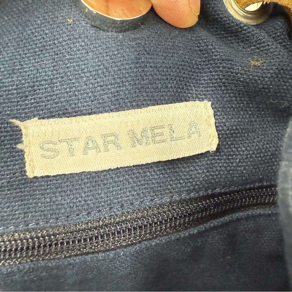 Star Mela vintage 100% cotton with leather strap and tassel bucket Boho bag