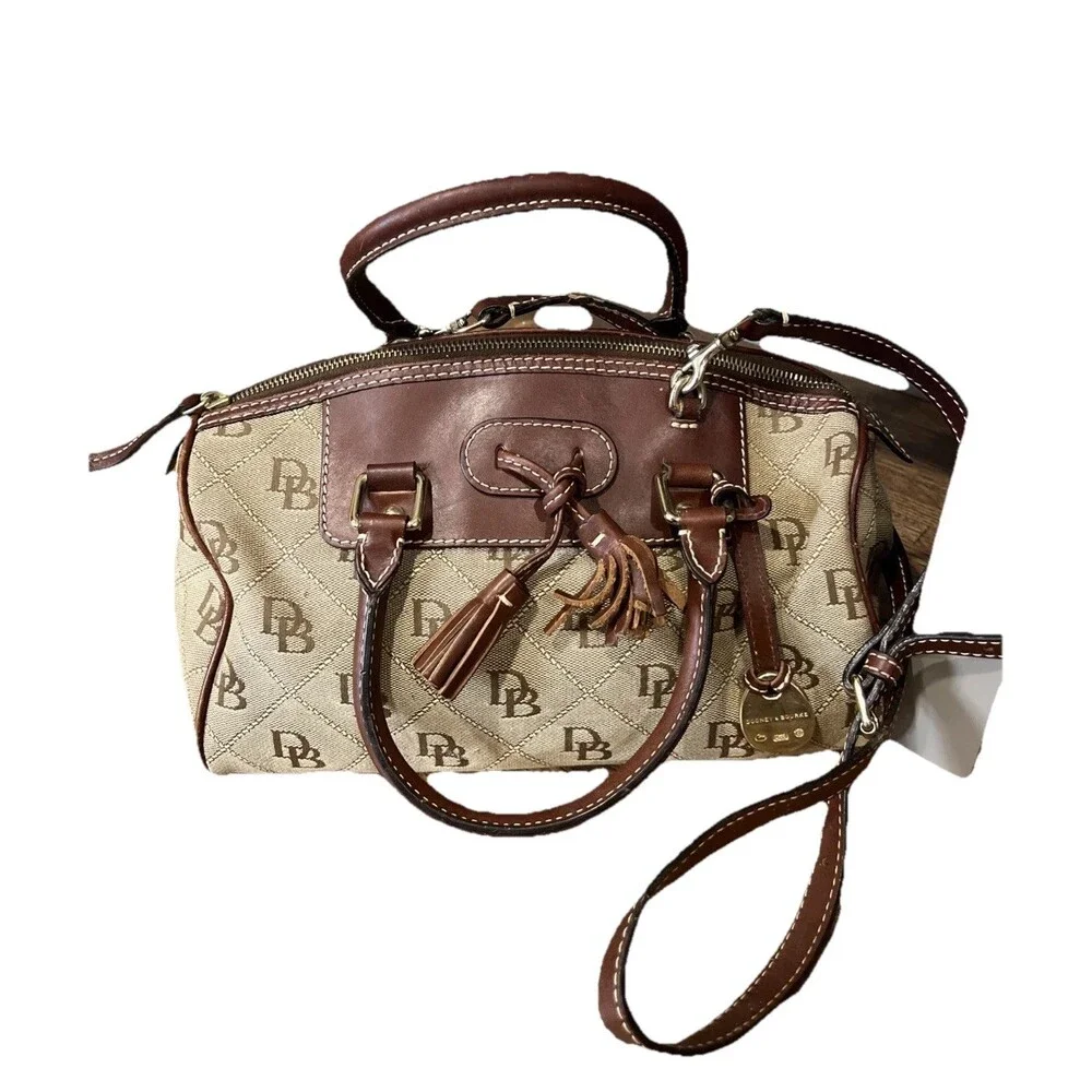 Dooney & Bourke Signature Canvas and Leather Satchel Classic British Tan Y2K