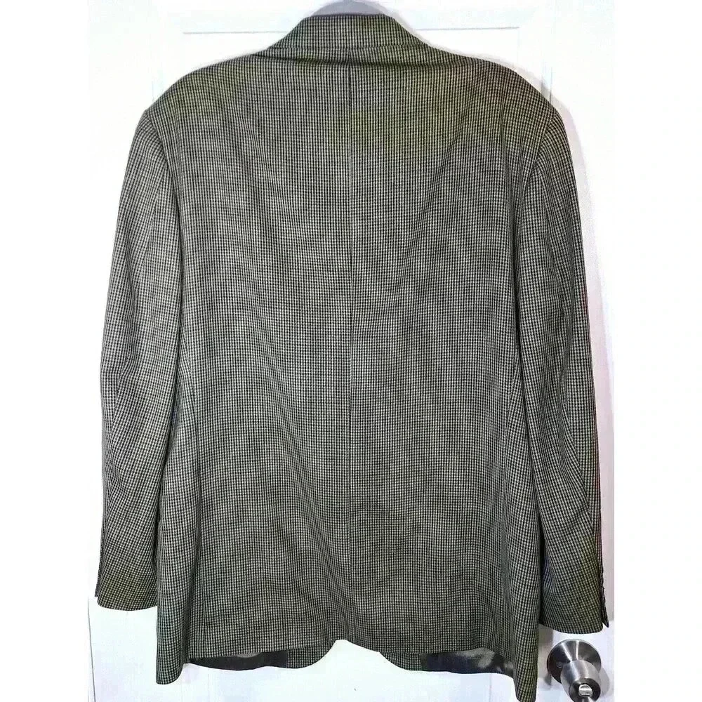 Oscar‎ de la Renta Mens 42R Houndstooth Wool Blazer Brown Tan Sport Coat 3087