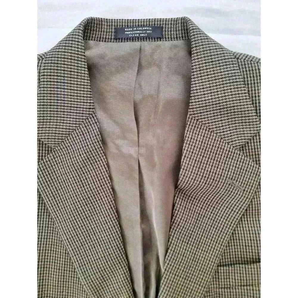 Oscar‎ de la Renta Mens 42R Houndstooth Wool Blazer Brown Tan Sport Coat 3087