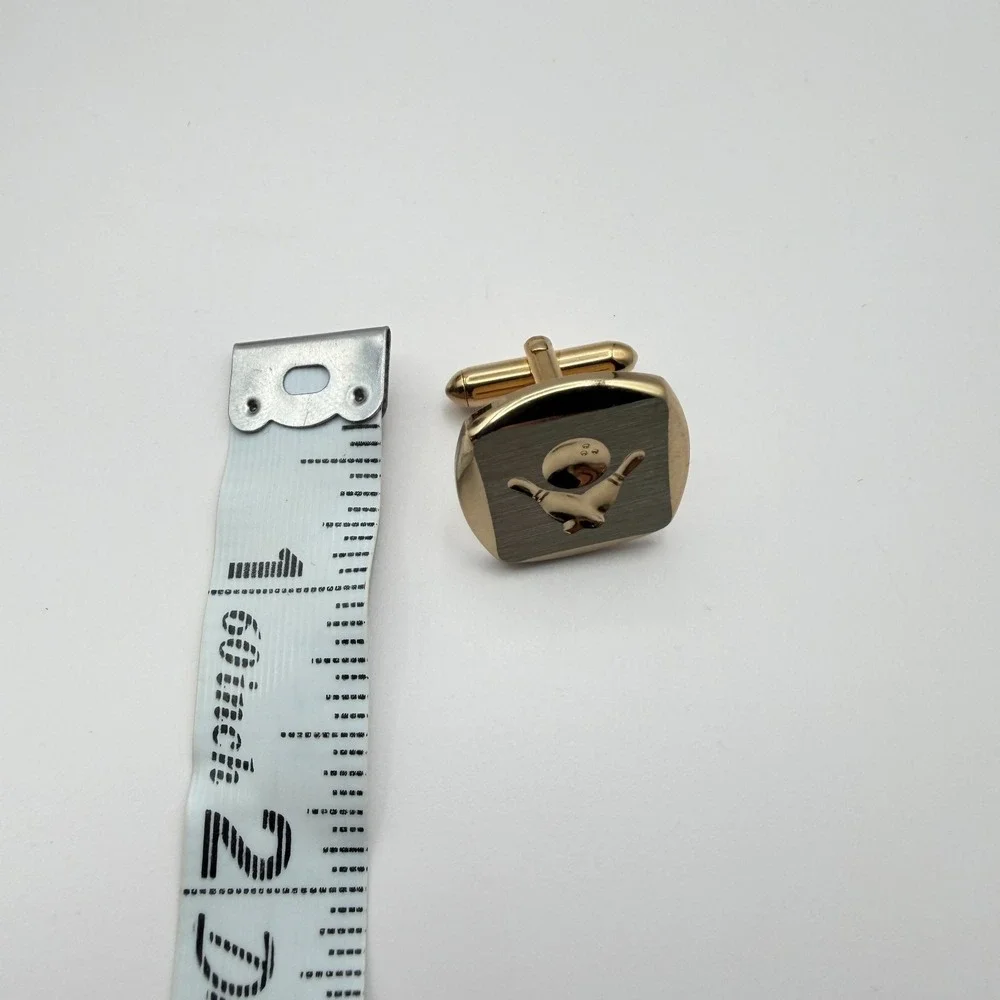 VTG Y2K Gold Tone Bowling Tie Tac Cufflinks Set Men's Classic Fashion Jewelry
