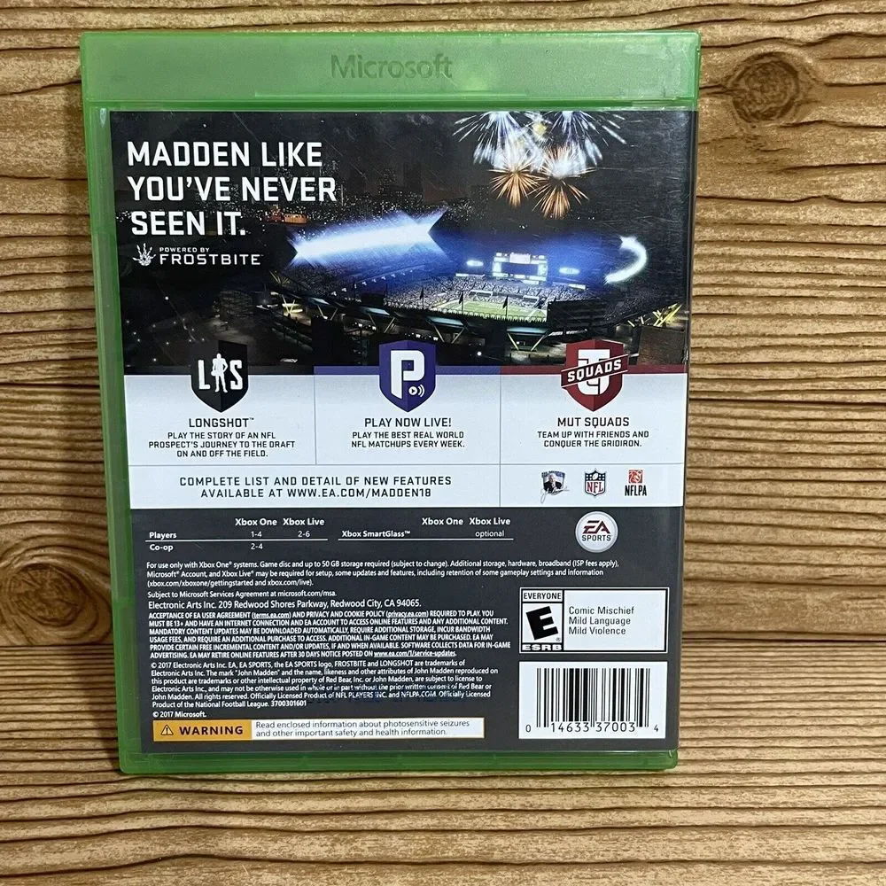Madden‎ NFL 18 Video Game Microsoft Xbox One 2017 Football With Case