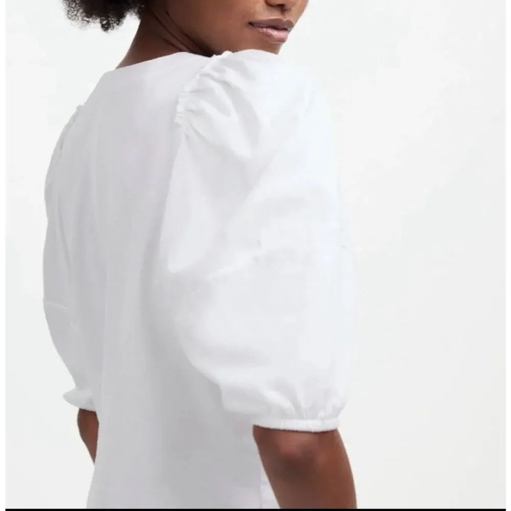 Madewell Top Womens Puff-Sleeve Tee Short Basic Everyday Staple White Sz XL BOHO