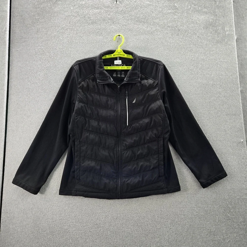 Nautica Men Jacket L/G (LARGE) Black Puffer Gorpcore Zipper Mixed‎ Media