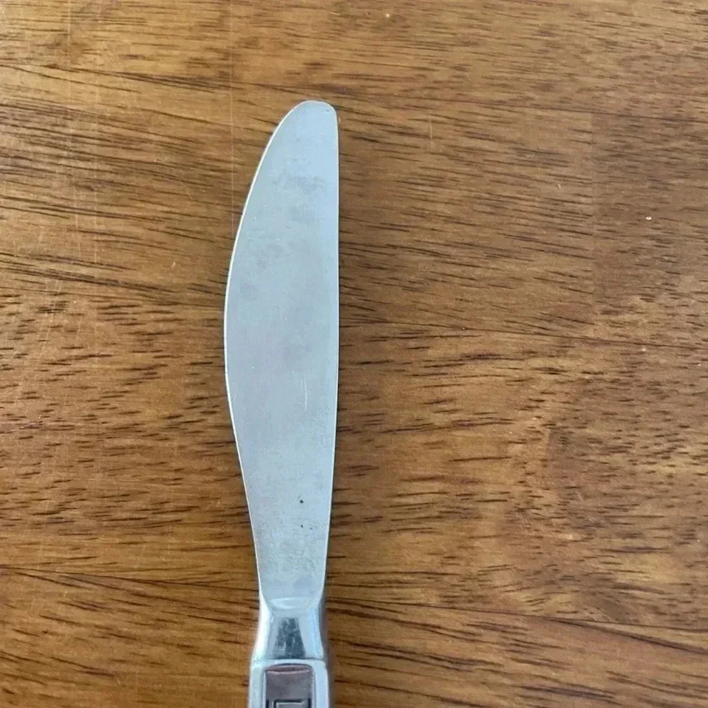 Noritake Japan Stainless Black Accent DINNER KNIFE 8” Unique‎ Art Deco Vintage