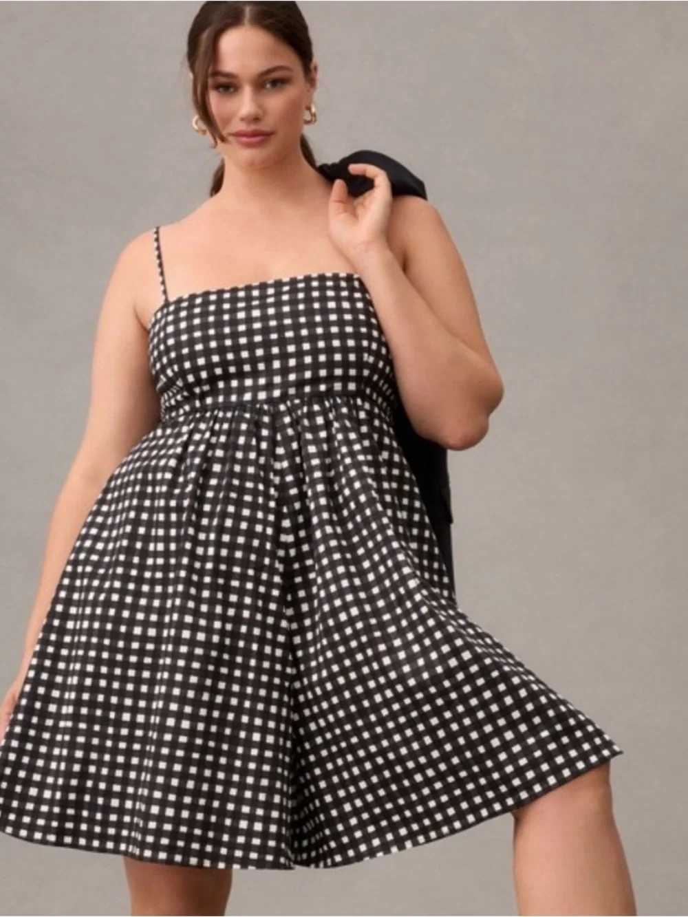 Hutch Bandeau Romper in Black/White Gingham - L