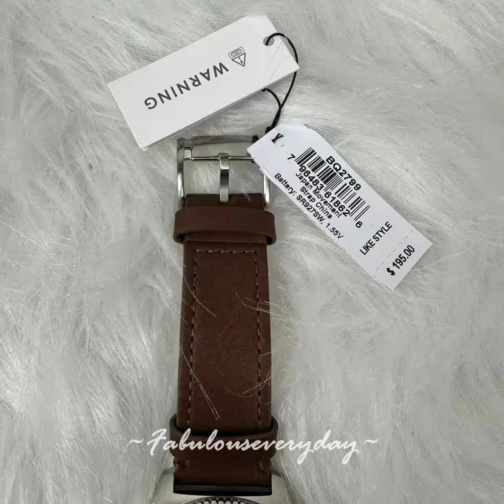 FOSSIL Men's Brox Multifunction Brown Leather Watch 50mm Blue BQ2799 NWT