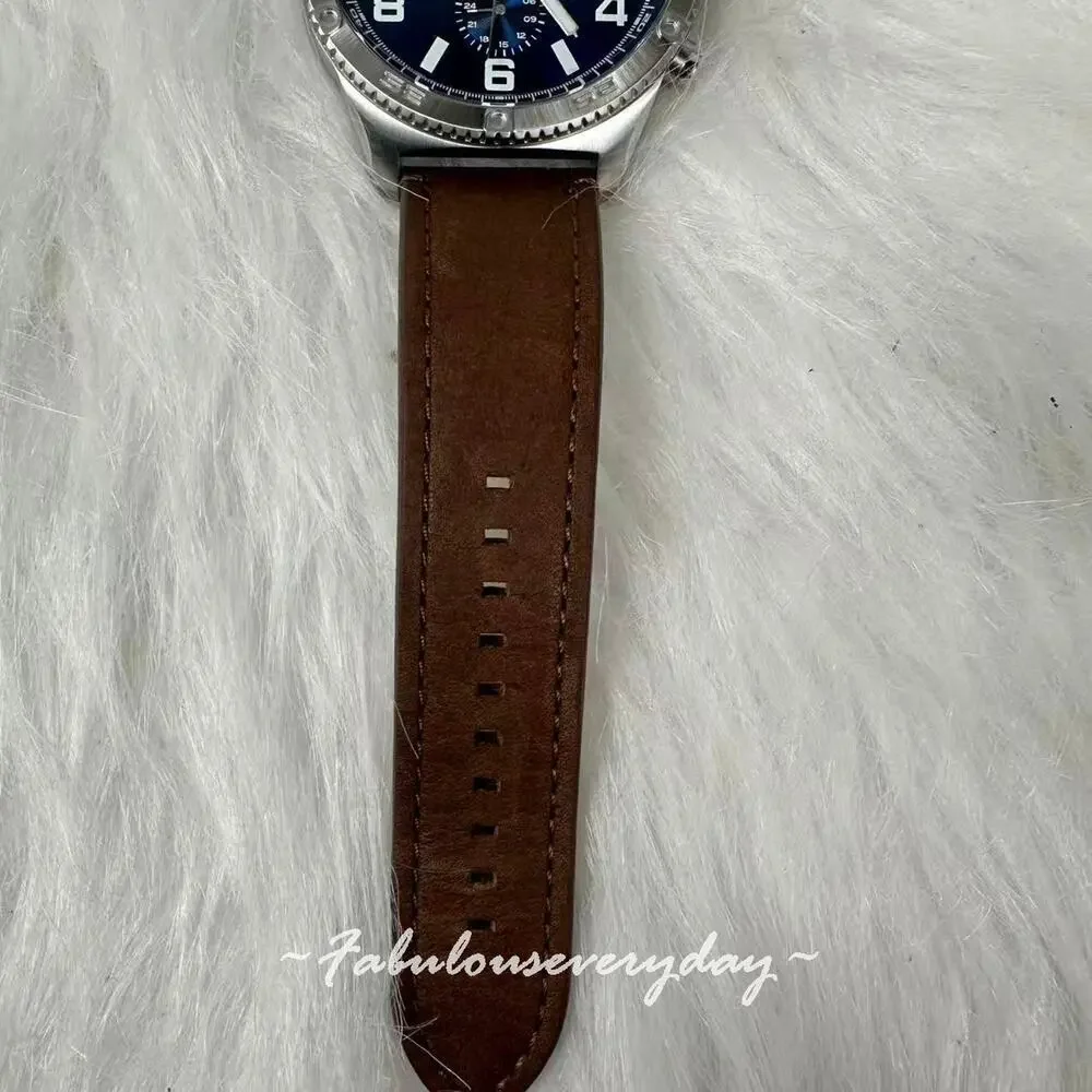 FOSSIL Men's Brox Multifunction Brown Leather Watch 50mm Blue BQ2799 NWT