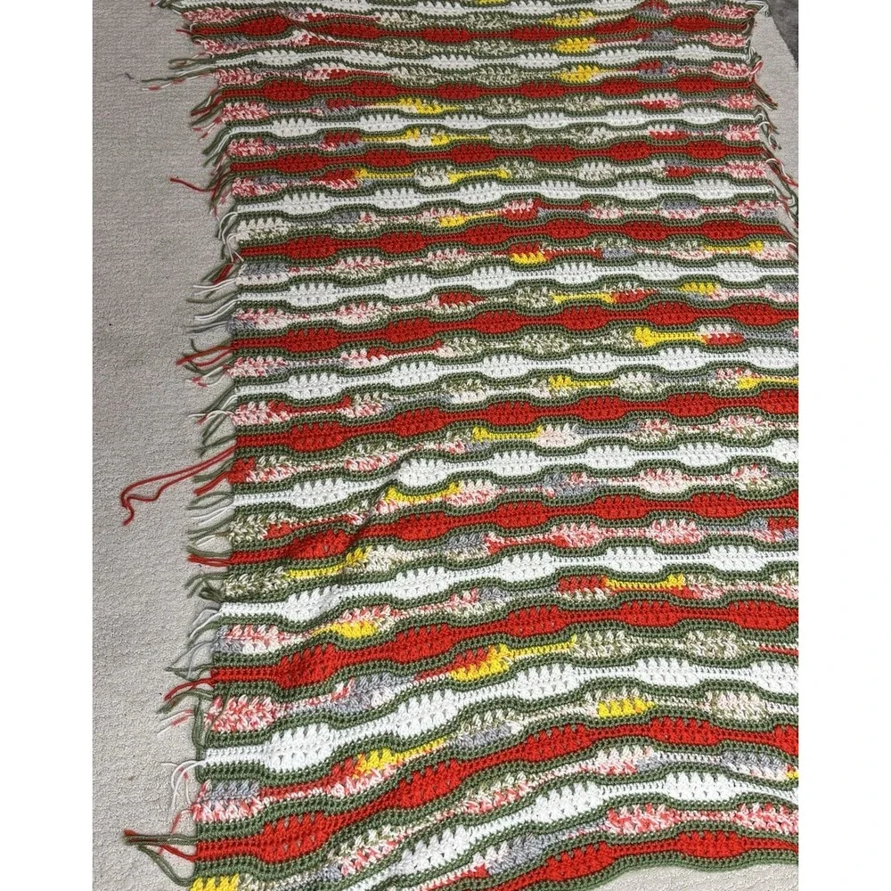 Handmade‎ Crochet Blanket Afghan Throw 36x70 Green, Orange, Yellow, White SOFT