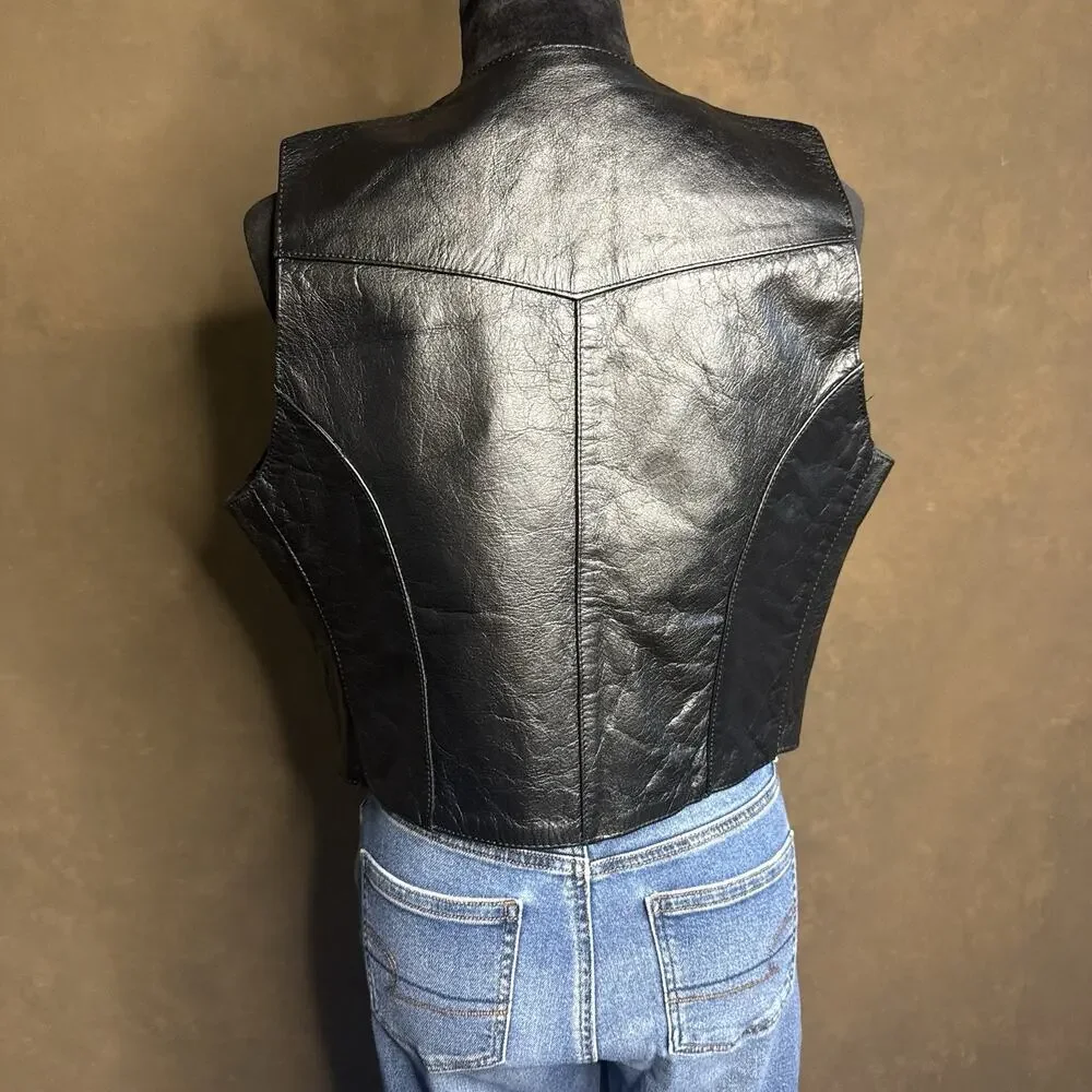 Vintage 90's Ladies Leather Western style Vest Size 10 Protech Leather Apparel